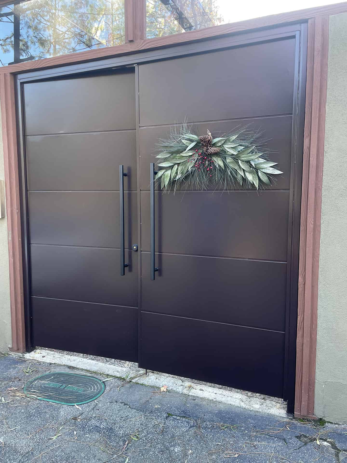 Black horizontal panel double entry gate