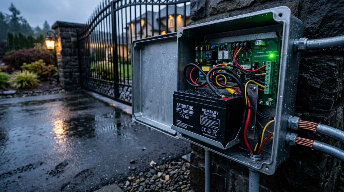 Automatic driveway gate with reliable backup power