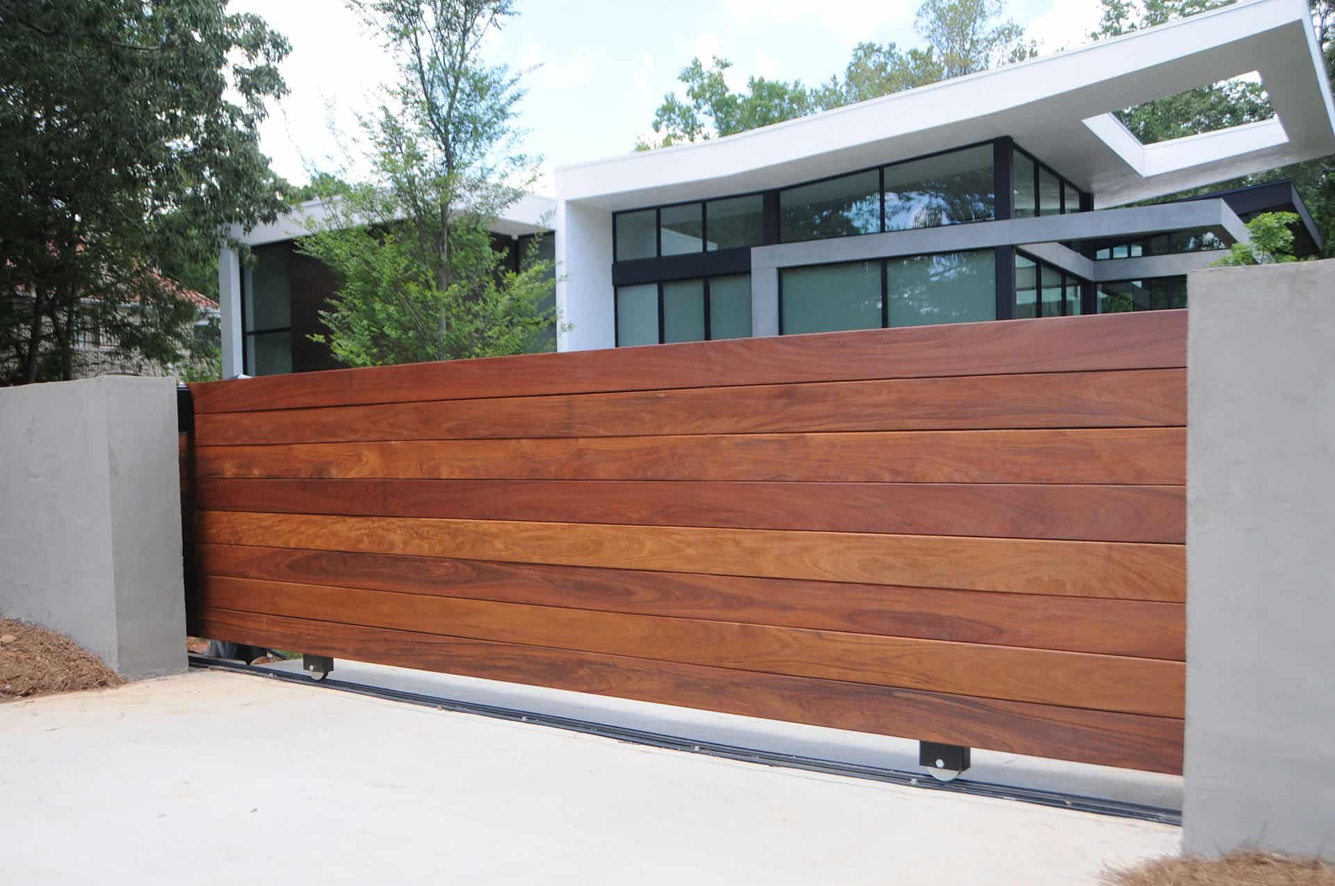 Ipe hardwood horizontal slat sliding driveway gate
